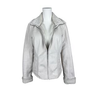 Harley Davidson Cream Zip Front Faux Shearling Lined Biker Motorcycle Jacket M